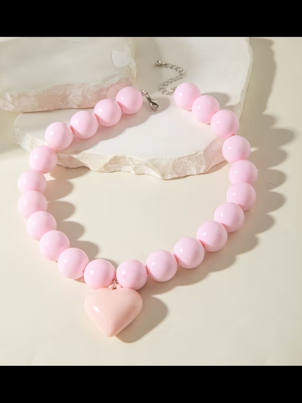 Pink Beaded Heart Pendant Necklace - Women Jewelry